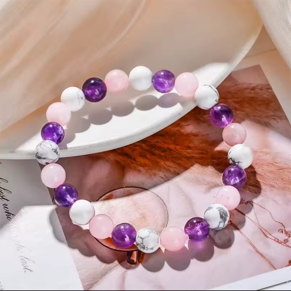 Aura Balancing Sleep Bracelet –Natural Stone 
White Turquoise, Amethyst & Rose